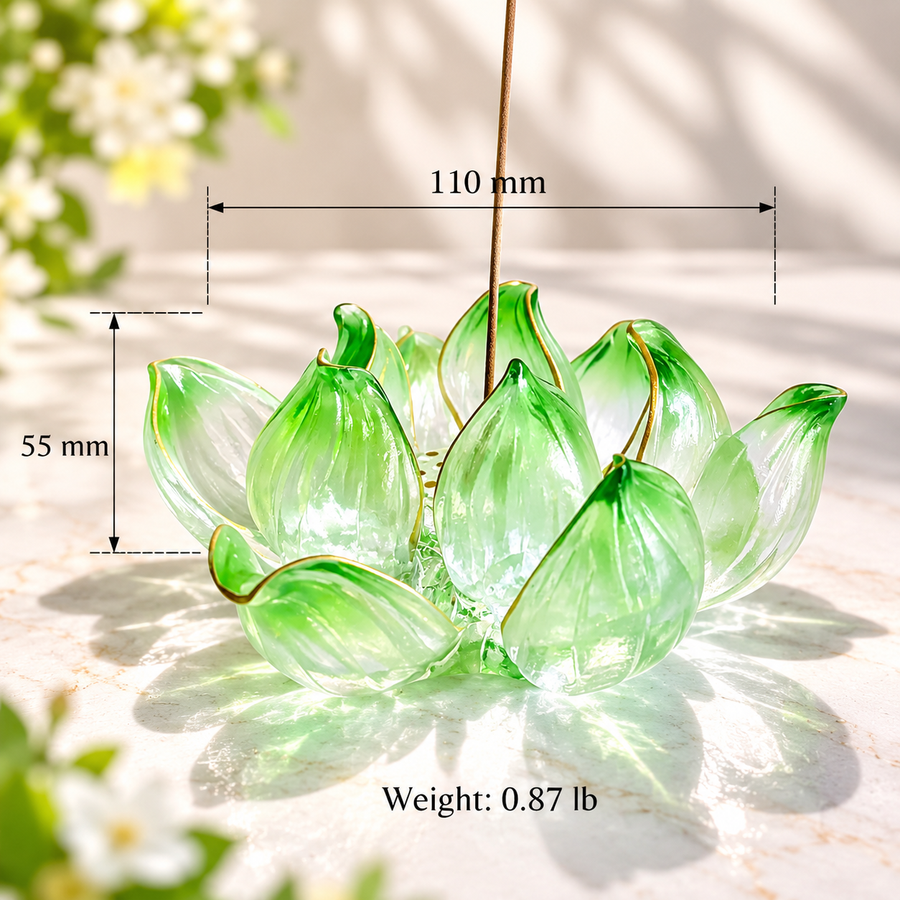 Lotus Serenity · Green Liuli Lotus Incense Holder