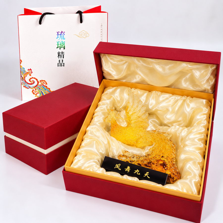 Phoenix in Flight · Golden Amber Liuli Sculpture