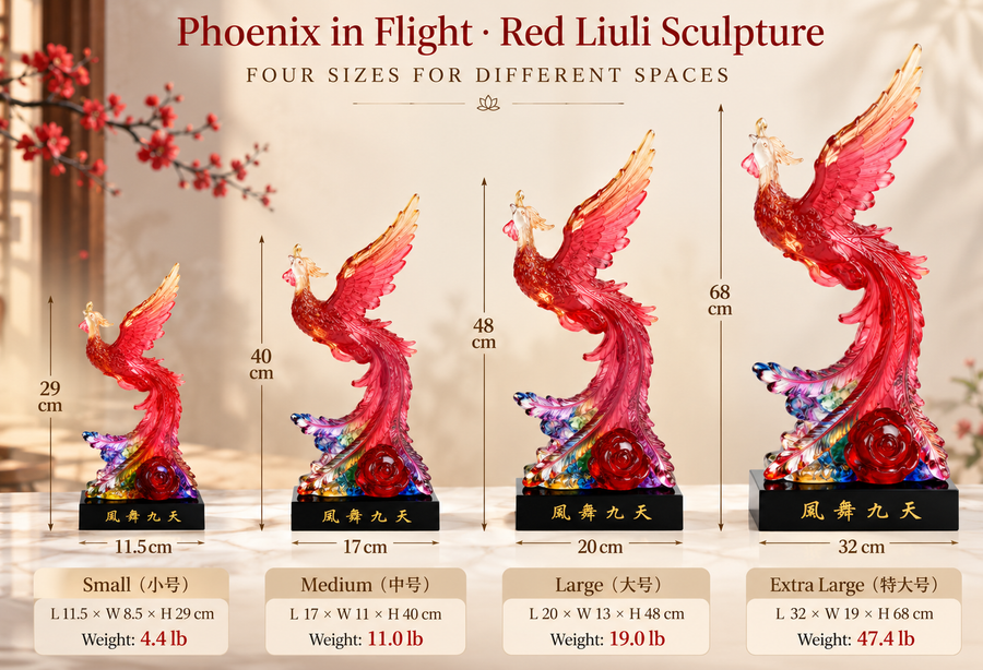 Phoenix in Flight · Red Liuli Sculpture