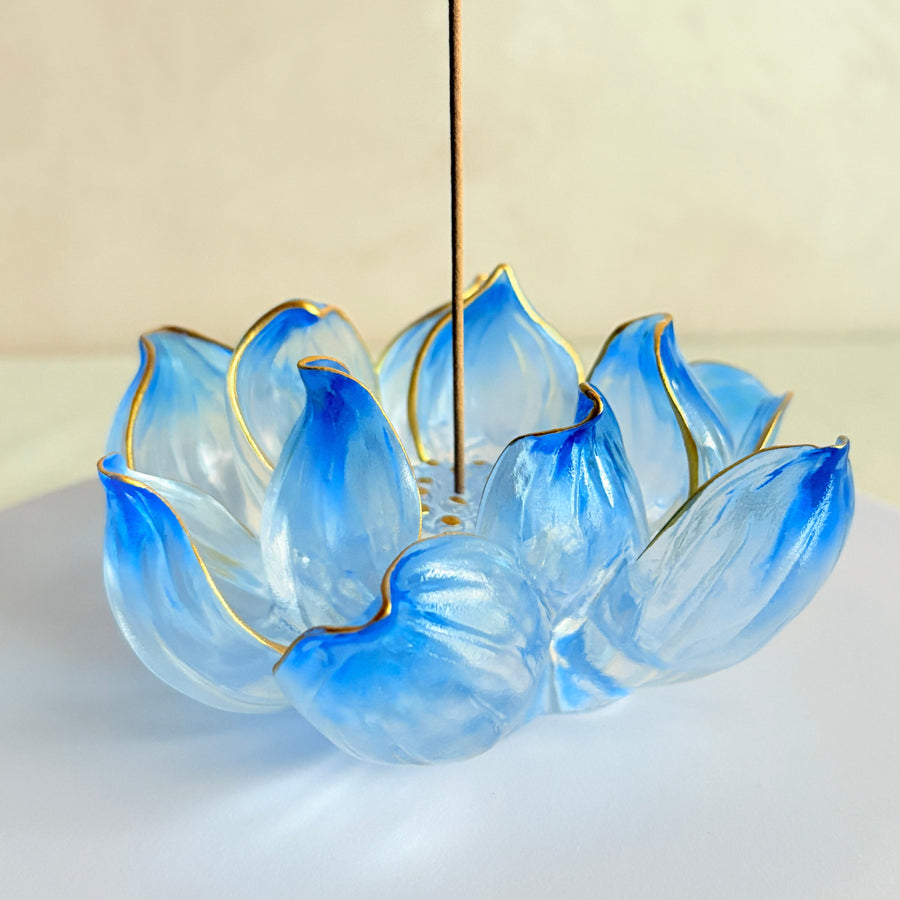 Lotus Serenity · Blue Liuli Lotus Incense Holder
