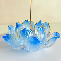 Lotus Serenity · Blue Liuli Lotus Incense Holder