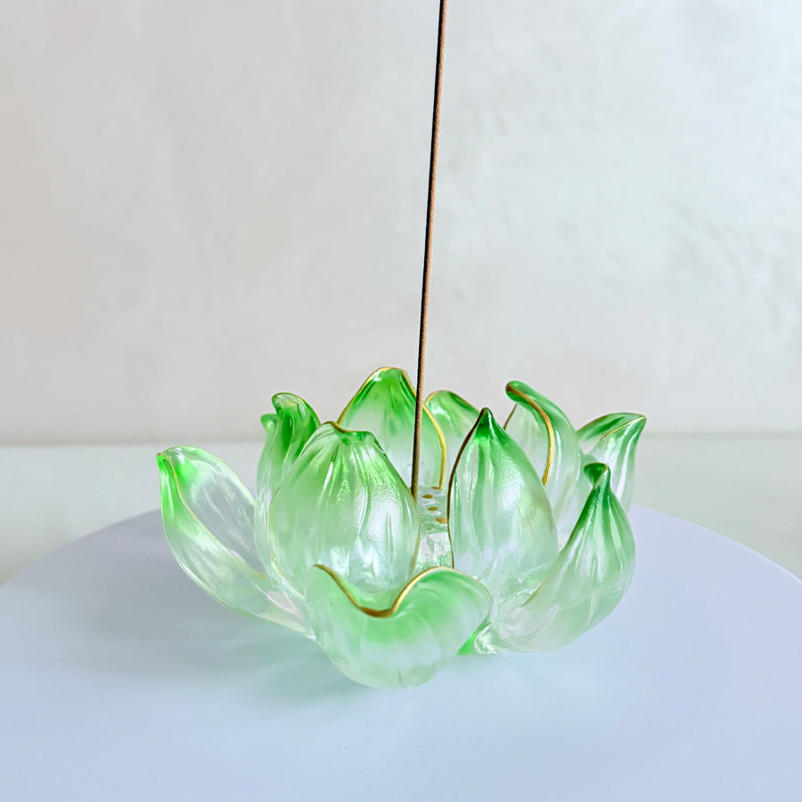 Lotus Serenity · Green Liuli Lotus Incense Holder