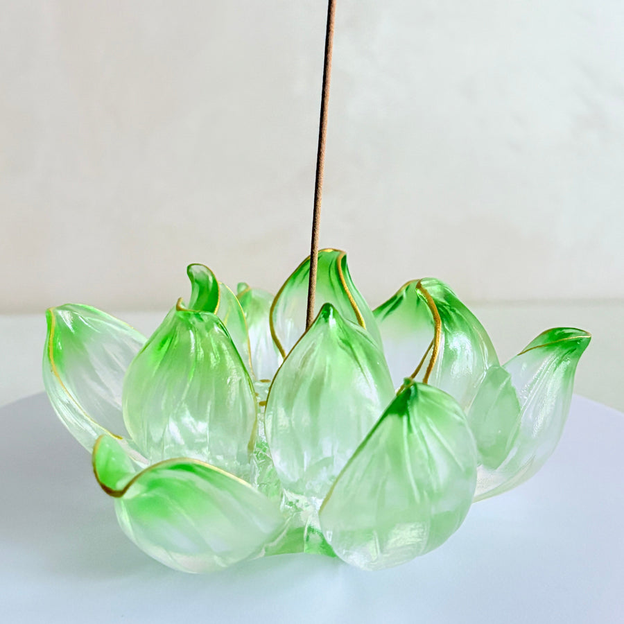Lotus Serenity · Green Liuli Lotus Incense Holder