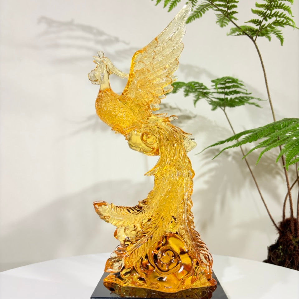 Phoenix in Flight · Golden Amber Liuli Sculpture