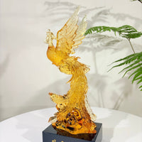 Phoenix in Flight · Golden Amber Liuli Sculpture