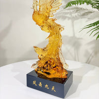 Phoenix in Flight · Golden Amber Liuli Sculpture