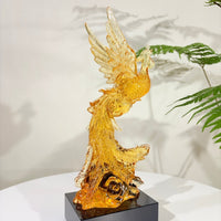 Phoenix in Flight · Golden Amber Liuli Sculpture