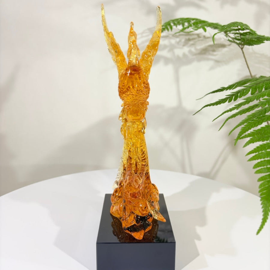 Phoenix in Flight · Golden Amber Liuli Sculpture