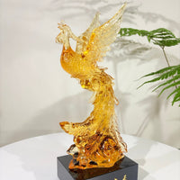Phoenix in Flight · Golden Amber Liuli Sculpture