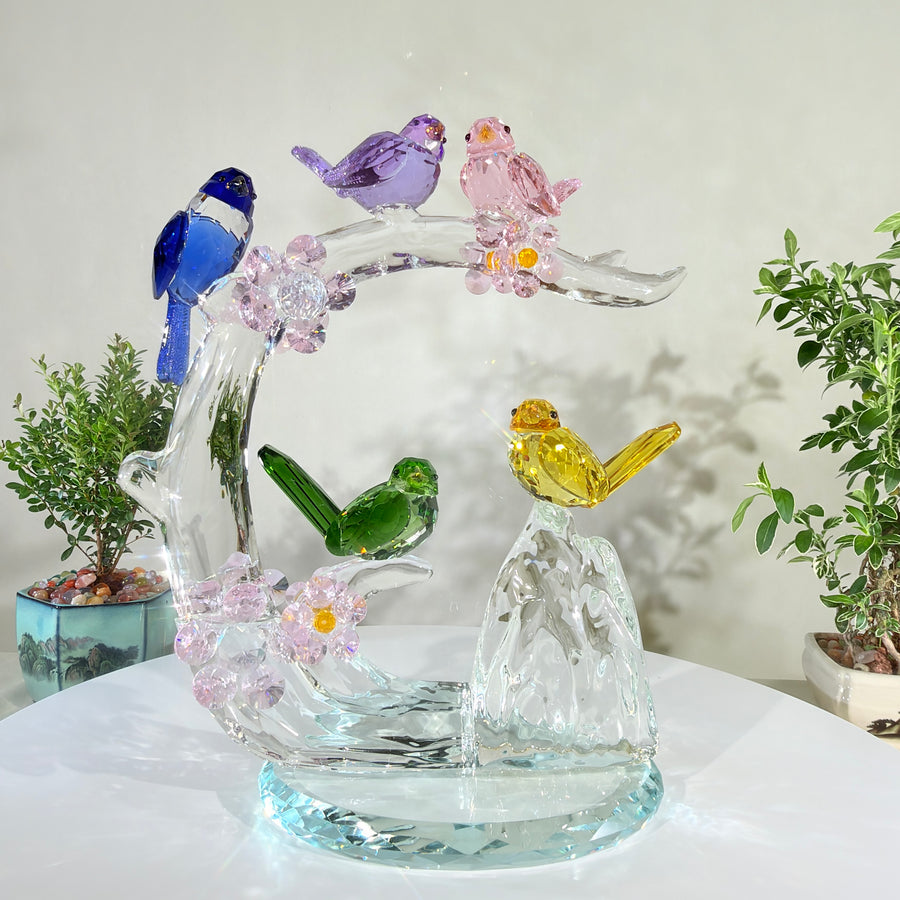 Five Blessings, One Flourishing Tree · K9 Crystal Birds