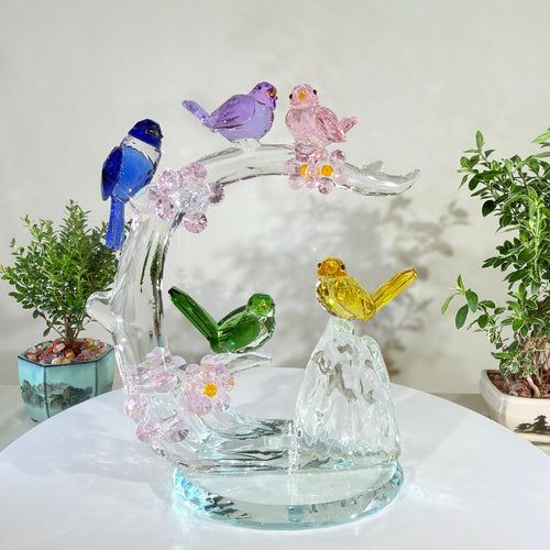 Five Blessings, One Flourishing Tree · K9 Crystal Birds