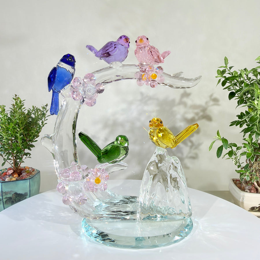 Five Blessings, One Flourishing Tree · K9 Crystal Birds
