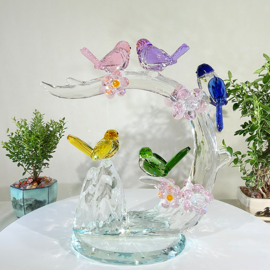 Five Blessings, One Flourishing Tree · K9 Crystal Birds