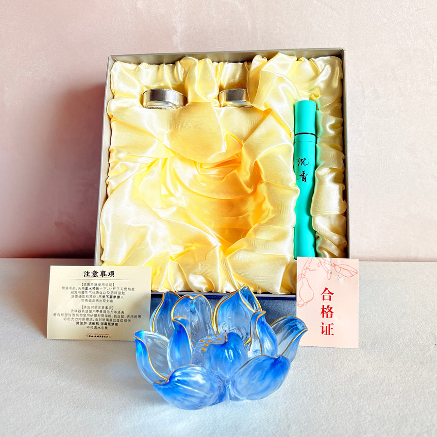 Lotus Serenity · Blue Liuli Lotus Incense Holder