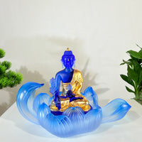 Lotus Serenity · Blue Liuli Buddha Sculpture with Lotus Base