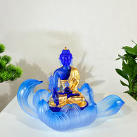 Lotus Serenity · Blue Liuli Buddha Sculpture with Lotus Base