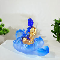 Lotus Serenity · Blue Liuli Buddha Sculpture with Lotus Base