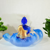 Lotus Serenity · Blue Liuli Buddha Sculpture with Lotus Base