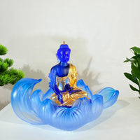 Lotus Serenity · Blue Liuli Buddha Sculpture with Lotus Base