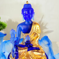 Lotus Serenity · Blue Liuli Buddha Sculpture with Lotus Base