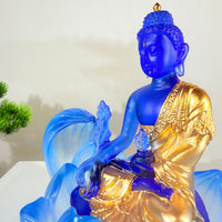 Lotus Serenity · Blue Liuli Buddha Sculpture with Lotus Base