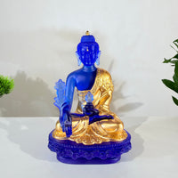 Lotus Serenity · Blue Liuli Buddha Sculpture with Lotus Base