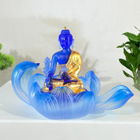 Lotus Serenity · Blue Liuli Buddha Sculpture with Lotus Base