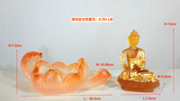 Lotus Serenity · Amber-Toned Liuli Buddha Sculpture with Lotus Base