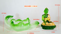 Lotus Serenity · Green Liuli Buddha Sculpture with Lotus Base