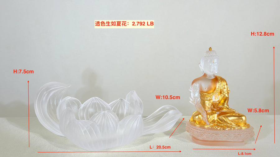 Lotus Serenity · White Liuli Buddha Sculpture with Lotus Base