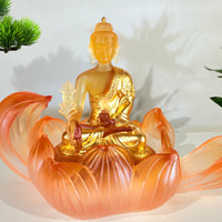 Lotus Serenity · Amber-Toned Liuli Buddha Sculpture with Lotus Base