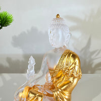 Lotus Serenity · White Liuli Buddha Sculpture with Lotus Base