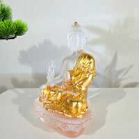 Lotus Serenity · White Liuli Buddha Sculpture with Lotus Base
