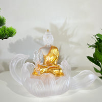 Lotus Serenity · White Liuli Buddha Sculpture with Lotus Base