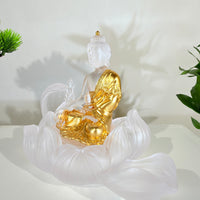 Lotus Serenity · White Liuli Buddha Sculpture with Lotus Base