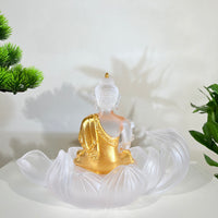 Lotus Serenity · White Liuli Buddha Sculpture with Lotus Base