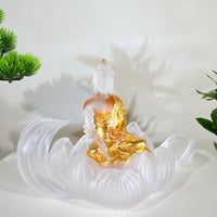 Lotus Serenity · White Liuli Buddha Sculpture with Lotus Base