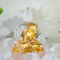 Lotus Serenity · White Liuli Buddha Sculpture with Lotus Base