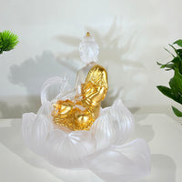 Lotus Serenity · White Liuli Buddha Sculpture with Lotus Base