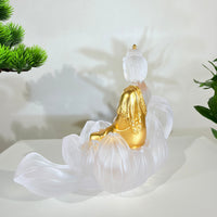 Lotus Serenity · White Liuli Buddha Sculpture with Lotus Base
