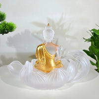 Lotus Serenity · White Liuli Buddha Sculpture with Lotus Base