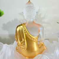 Lotus Serenity · White Liuli Buddha Sculpture with Lotus Base