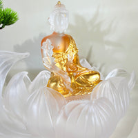 Lotus Serenity · White Liuli Buddha Sculpture with Lotus Base