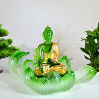 Lotus Serenity · Green Liuli Buddha Sculpture with Lotus Base