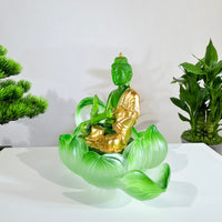 Lotus Serenity · Green Liuli Buddha Sculpture with Lotus Base