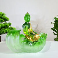 Lotus Serenity · Green Liuli Buddha Sculpture with Lotus Base