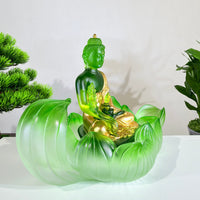 Lotus Serenity · Green Liuli Buddha Sculpture with Lotus Base