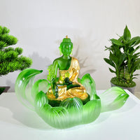 Lotus Serenity · Green Liuli Buddha Sculpture with Lotus Base