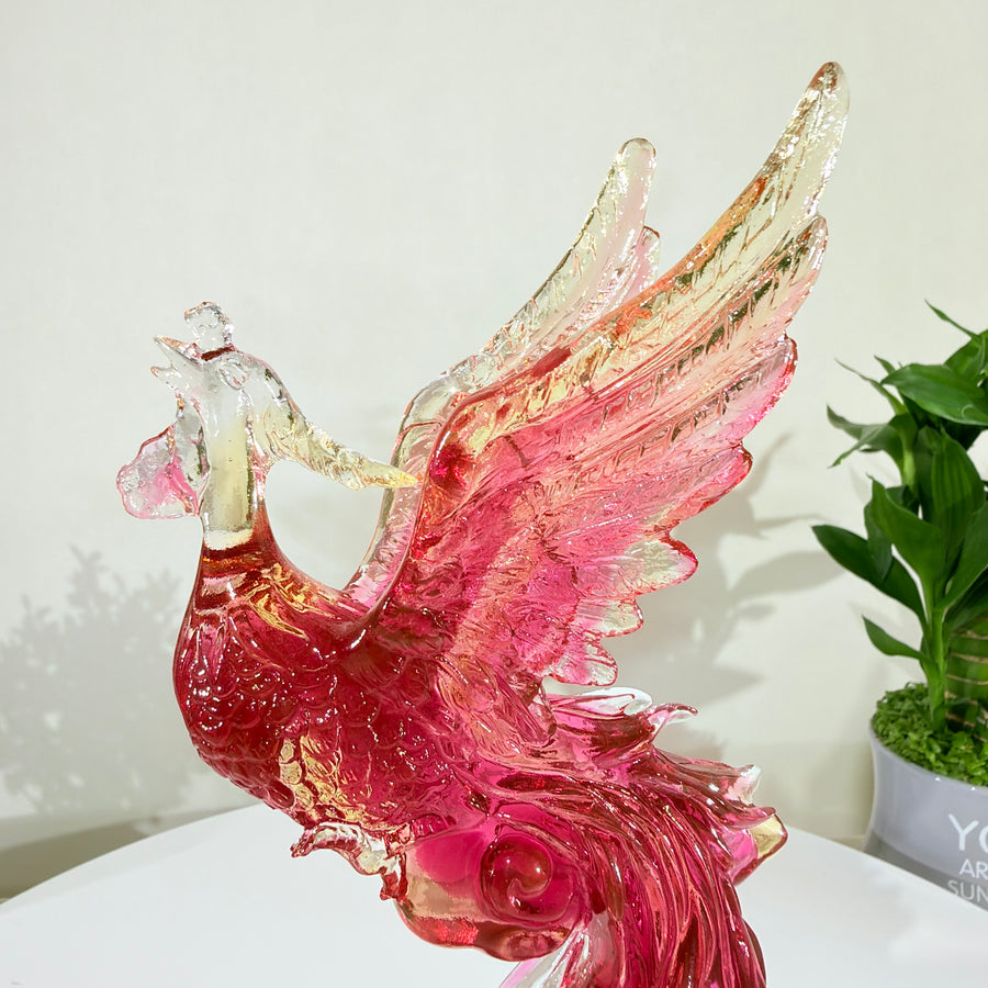 Phoenix in Flight · Red Liuli Sculpture