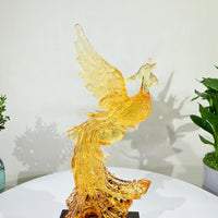 Phoenix in Flight · Golden Amber Liuli Sculpture